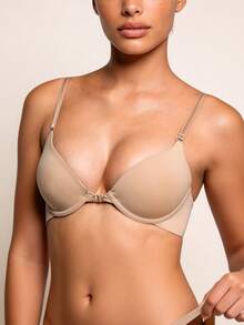 Lilivine Áo lót nâng ngực có khóa phía trước gợi cảm dành cho nữ, Áo ngực liền mạch trơn tru, chống chảy xệ, giúp ngực trông nhỏ hơn, nội y - Lạc đà - Xem 3