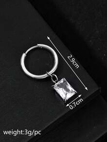 1件装不锈钢方形立方氧化锆镶嵌吊坠，时尚简约百搭男士耳环 - 方形吊墜耳環 - 查看 9