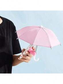 Mini Umbrella For Smartphones With Universal Piggy Suction Cup Holder, Outdoor Anti-Glare Sunshade, Polyester Fiber Material, Rain And Sun Protection, Screen Protector, Camping Equipment - Baby Pink - View 3