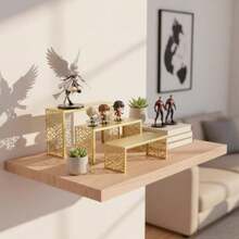 Aimto - Elevadores de exhibición de metal dorado de 3 niveles soporte de exhibición para bolso de perfume bolso zapatos joyas magdalenas postres y figura Amiibo  POP - Ascensores de exposición de metal dorado - Ver 7