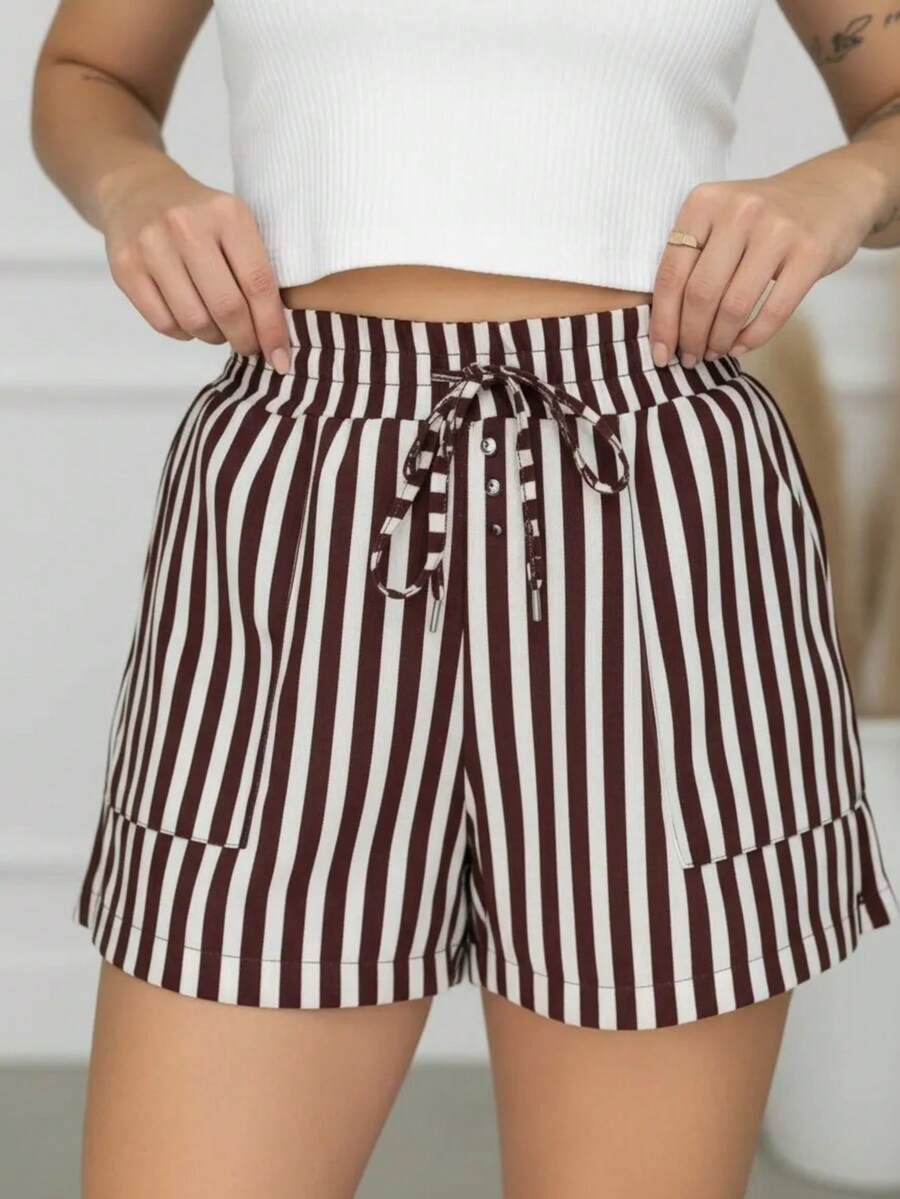 LINEN STRIPED SHORTS - Acajou - Voir 1