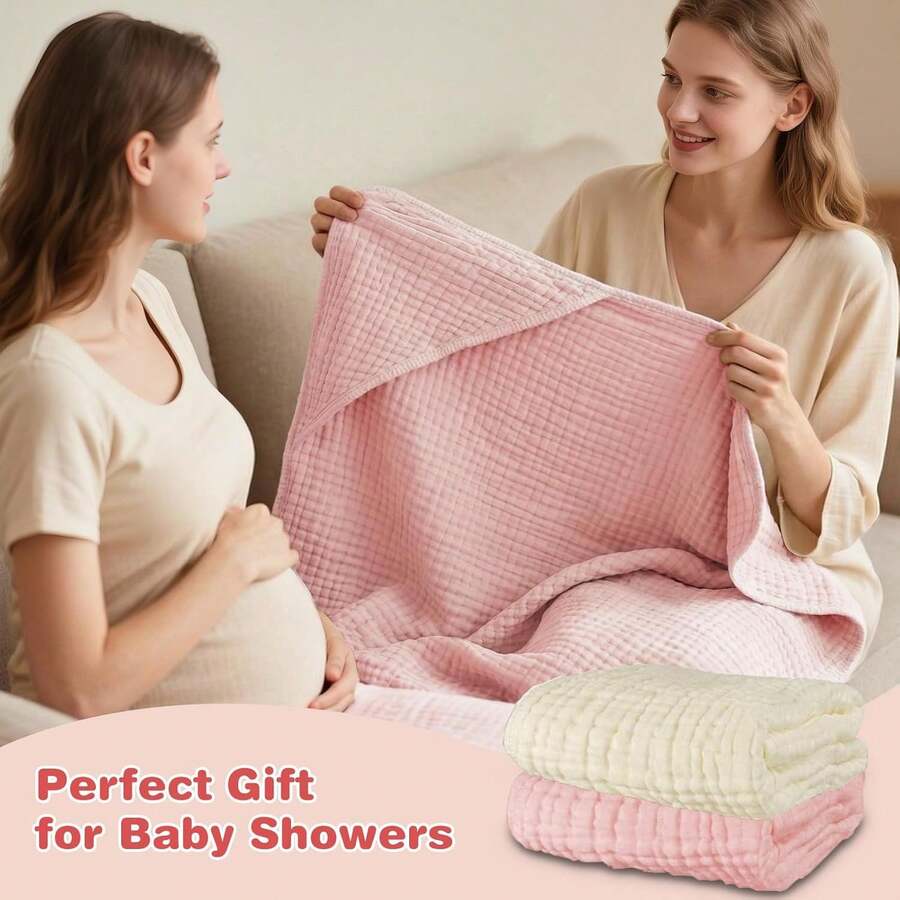 Large 36X36 InchHooded Bath Towels Newborn, 6-Layer% Muslin Cotton, Soft Absorbent Towels With Hood Babies, Infants & Toddlers, Unisex Newborn Bath Essentials 8WFV - 粉紅色 1 件 - 查看 1