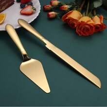 Bộ dụng cụ cắt bánh cao cấp 2 món, bao gồm dao răng cưa và thìa vét bánh, thích hợp cho bánh ngọt, bánh nướng và các món tráng miệng (Màu vàng) - Xem 3