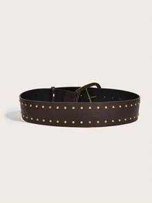 1 pieza Cinturón clásico de mujer con hebilla retro, remaches y PU, de moda para el trabajo, las vacaciones, adecuado para vestidos y pantalones - Café - Ver 4