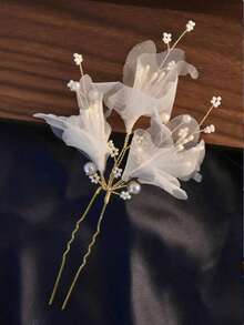 1pc Women's Elegant Butterfly Petal Shaped U-Style Pearl Hair Clip, Suitable For Weddings, Parties, And Gifts - White - View 2