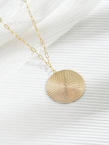 1 pieza Collar con colgante circular geométrico minimalista y elegante de metal texturizado, adecuado para uso diario y casual - Amarillo Oro - Ver 2