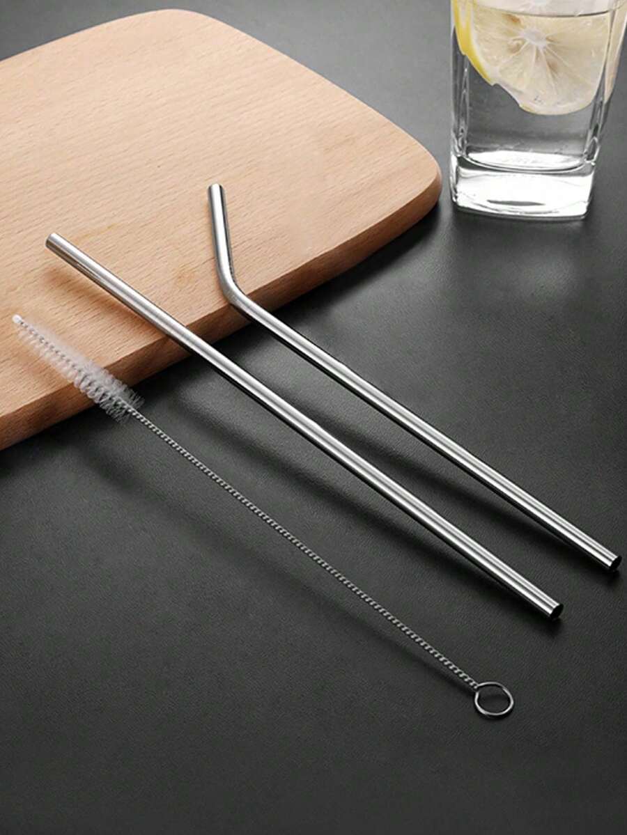 1/2/6pcs Reusable Stainless Steel Straws With Cleaning Brush, Suitable For 30/40oz Cups