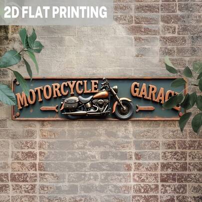1pc 2D Flat Vintage Motorcycle Garage Metal Sign - Retro Motorcycle Wall Art, Suitable For Man Cave, Bar, Studio Metal Wall Decor, Size 9.98x39.98cm, Motorcycle Decor, Easy Hanging Design, For Decorative Use Only, 2D Flat