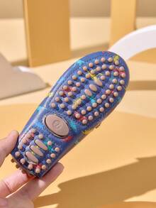 1 Đôi Giày Lược Bé Gái Đế Mềm Dễ Thương, Thoải Mái, Họa Tiết Khủng Long, Dễ Mang Vào/Tháo Ra, Thích Hợp Cho Mùa Xuân/Hè, Đế Mát-xa - Màu xanh lam - Xem 9