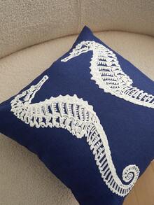 LCUHPCL 1件海马刺绣防水抱枕套，海洋风格家居装饰，适用于客厅、卧室、派对，四季皆宜 - 藏蓝色 - 查看 9