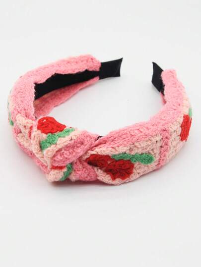 1pc Pink Cherry Knotted Anti-Slip Headband, Curved Headband, Fashion Hair Accessory, Suitable For Daily Wear, Outdoor Activities, Washing Face, Makeup, Can Be Used As Casual Hair Accessory, Hairstyling Tool, Beauty Accessory, Curling Accessory