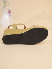 1 Pair Elegant Solid Color Crystal Wedge Sandals, Suitable For Outdoor Wear In Spring And Autumn - Gold - View 7