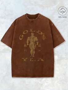 Gym Motivation Design With Golden Lettering & Weightlifting Art Print Washed T Shirt 230gsm, Round Neck Gym & Outdoor Sports Apparel, All-Season Fitness Shirt, Training Gear, Sporty Design, Durable Construction, Performance Wear, Casual Athletes, Halloween & Christmas Casual Wear, Gym Shirts, Comfortable Fit Shirt, Workout Clothing, Street Style, Fitness Enthusiasts2025 - 棕色 - 查看 5