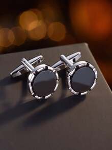 1 par de gemelos de cobre redondos elegantes, accesorios de vestir formal para hombres - Plateado - Ver 10
