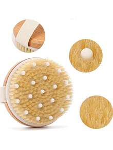 1pc Natural Bristle Round Exfoliating Shower Brush, Gentle Body Scrubber, High Quality Wooden SPA Bathing Essential, Bathroom Accessory, Shower Must-Have, Dry Brushing - A - View 5