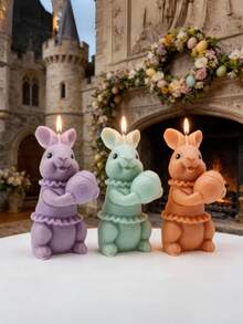 3D复活节兔子抱蛋硅胶模具，可重复使用，DIY模具，适用于制作大豆蜡香薰蜡烛、树脂皂等复活节工艺品 - A-白色 - 查看 7