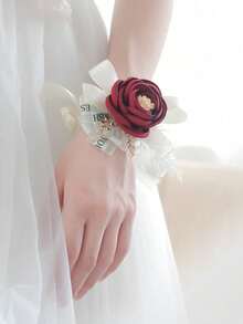 1 pieza/2 piezas Broche y corsage de muñeca de rosa burdeos con acentos blancos de aleación metálica, adecuado para novio, novia, padrino, dama de honor, boda, compromiso, banquete, fiesta, aniversario - Burdeos - Ver 10