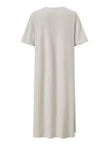 GOLDREDY Men's Casual Long V-Neck Solid Color Soft Woven Fabric Patchwork Embroidered Collar Minimalist Elegant Suitable For Outings, Outdoor Activities, Commuting, Versatile Short Sleeve Robe - Apricot - View 4