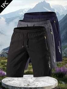 Men's Sporty And Casual Loose Quick-Drying Shorts, With Reflective Strip Design, Pocket, Zipper And Drawstring At Waist, Suitable Fitness, Running And Outdoor Activities - màu đen - Xem 1