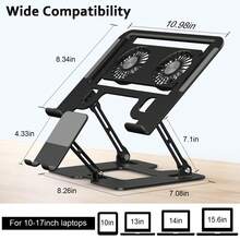 2-In-1 Laptop Stand With Detachable Fan, Includes Phone Holder And Silent Fan, Adjustable Height And Angle, Carbon Steel Frame, Suitable For 16-Inch And Below Laptops Cooling Pad (Black) - View 5