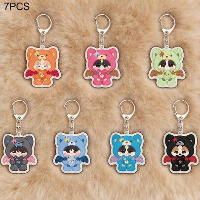 7pcs/Set Cute 2D Acrylic Keychain Set, Includes Adorable Characters - Perfect For Backpack, Wallet And Car Decoration Keyrings, Wonderful Gift For ENGENE Fans