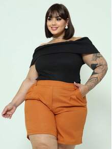 Women's Plus Size Tailored Shorts With Elastic And Front Pockets - 駝色 - 查看 4