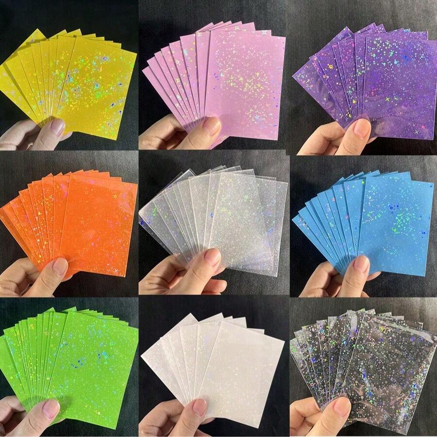 60pcs Holographic Star Card Sleeves - Laser Foil Design, 66x91mm Acid-Free PP Protective Sleeves - Textured Matte Card Sleeves, Suitable For Collecting Cards/PTCG/PKM Trading Cards - Multicolor - View 1