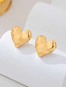1 Pair Petite Geometric Heart Stud Earrings - Yellow Gold - View 5