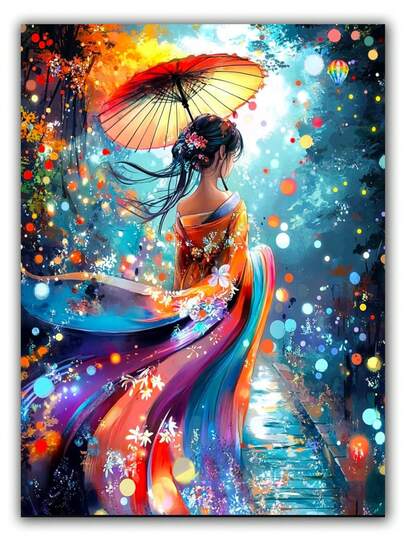 Fantasy Japanese Kimono Woman Painting Diamond Art Diy Diamond Painting Cross Stitch Kits Lady Full Round Diamond Mosaic Embroidery Pictures For Home Decor