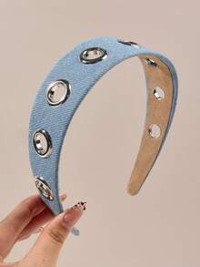 1件蓝色帆布条纹金属环镂空宽发箍，精致休闲简约通勤发饰 - 彩色 - 查看 14