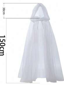 1pc Long Bridal Wedding Lace Veil Shawl Cloak, Easter Cosplay Ghost Hooded Cloak Cape, Masquerade Party Witch Costume - White - View 5