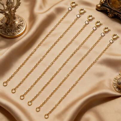 5pcs Stainless Steel Fashionable And Minimalist Spring Buckle Extension Chain, Adjustable Length Tail Chain, Suitable For DIY Bracelets And Necklaces, Jewelry Making Accessories
