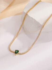 1 Peça Colar Gargantilha Estilo Avant-Garde Charmoso com Zircônia Colorida em Formato de Gota d'Água para Mulheres e Meninas, Presente - gotículas de água verde-amareladas douradas - Visão 5
