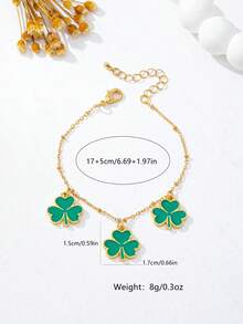 1 chiếc vòng tay bùa may mắn hình cỏ ba lá xanh, thiết kế dây chuyền độc đáo, trang sức thời trang thanh lịch, đa năng, thích hợp làm quà tặng ngày lễ Thánh Patrick. - màu xanh lá - Xem 2