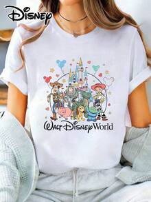 Loose Fit Crew Neck T-Shirt | Disney Toy Story Walt Disney World Theme | Vacation Wear. Made From Soft, Comfortable, And Durable Pure Cotton, This Is An Ideal Choice For Spring And Summer. This Crew Neck T-Shirt Is Suitable For Everyday Wear, Shopping, Parties, Travel, And Gatherings, And Also Makes A Thoughtful Gift. - White - View 1