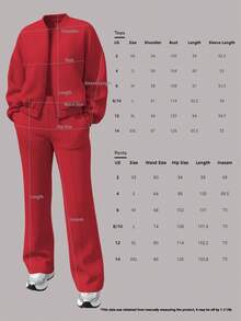 2pcs Casual Solid Color Sweatshirt Jacket Top And Straight Leg Pants Set, Soft Fleece Fabric, Suitable For Spring, Autumn And Winter - Red 1 - View 4