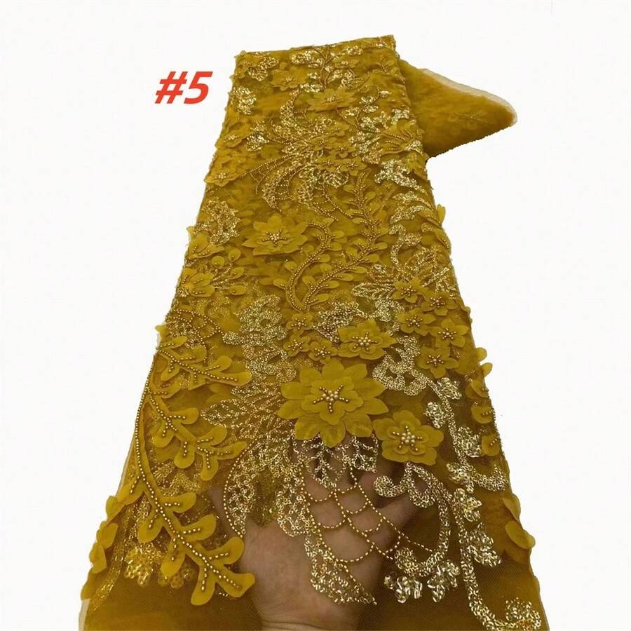 Premium French Mesh Embroidered Sequin Lace Fabric, High-Quality Nigerian Sequin Lace Fabric, Suitable For Wedding Dress And Gown Sewing
