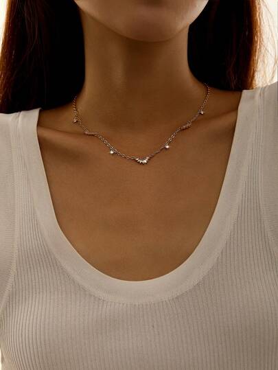 Nooxian 1件女士项链，多层铜镶嵌锆石向日葵和莲花迷你锆石吊坠流苏颈链，日常佩戴及派对配饰礼品