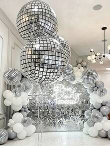 Bộ 6 quả bóng bay hình cầu disco lớn 22 inch màu bạc, thích hợp cho các bữa tiệc sinh nhật theo phong cách thập niên 70, 80 và 90, tiệc dành cho phụ nữ, lễ kỷ niệm sinh nhật, đám cưới và các sự kiện khác, trang trí tiệc retro, bề mặt kim loại. - Nhiều màu - Xem 2