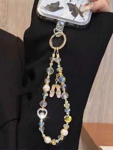 1pc Versatile Crystal Beaded Heart Pendant, Ballet Shoe Pendant, Keychain, Wristlet, Phone Strap (Spacers Are Based On Actual Item, Not The Picture) - Multicolor - View 4