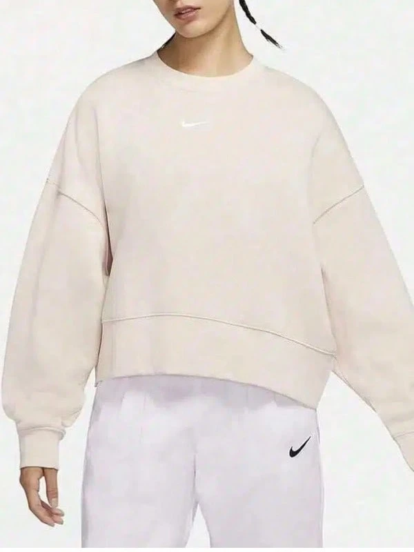 Nike Sportswear Essentials Collection Women's Embroidered Knit Long-Sleeve Pullover Crew Neck Sweatshirt - Off White - View 1