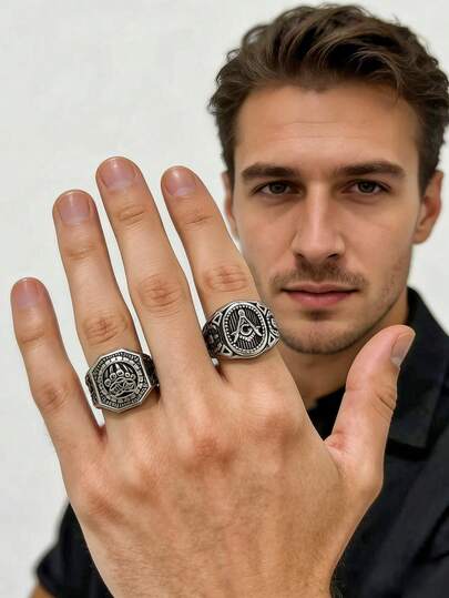 خاتم من الفولاذ المقاوم للصدأ 316 عالي الجودة بتصميم فريد من نوعه على شكل عقدة ماسونية/سلتية بطراز بانك رجعي، مطلي بالفراغ من الداخل والخارج، مقاوم للماء وثابت اللون، مناسب للاستخدام اليومي والرسمي والسفر والأعياد