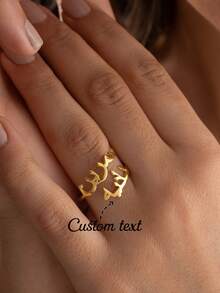 Customized Personalized Ring With Arabic Letter Names, Stainless Steel Adjustable Open Ring, Classic Fashion Couple Rings, Anniversary Wedding Jewelry Gift For Family And Friends - Silver - View 4