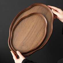 1pc/2pcs Oval Walnut Wood Serving Tray, Suitable For Breakfast, Lunch, Dinner, Steak, Snacks, Beverages, Sushi, Pizza, Desserts, Cakes, Breads, Coffee, Charcuterie Boards, Appetizers - Maroon - View 1