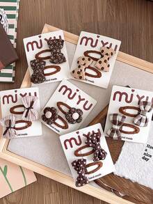 2个可爱米色布艺蝴蝶结发夹，自然风刘海夹，适合女孩 - 彩色 - 查看 3