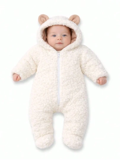 Vest Baby Layettes Macacão Bebê Menino e Menina Ursinho Sherpa Pele de Carneiro Infantil Quentinho Soft