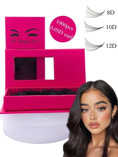 1000 Pcs Premade Fans Eyelash Extensions, 8D 10D 12D, Thickness 0.05mm,Curl D, 8-15mm / Mixed Lengths, Loose Fans, Thin Base Premade Volume Lash Extension, Hand-Grafted False Eyelashes, Natural & Soft, Party, Costume Makeup, Daily