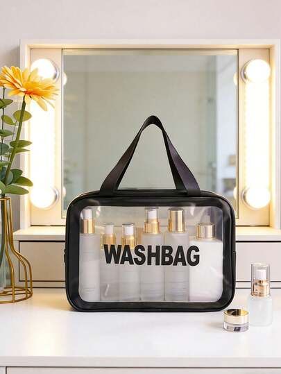 3pcs/1pc Makeup Bag, Large Capacity Portable High-Quality 2025 New Travel Cosmetic Organizer Bag, PVC Transparent Waterproof Toiletry Bag, Makeup Brush Holder, Cosmetic Storage Box, Thickened Travel Wash Bag, Suitable For Travel And Bathroom Storage, Skincare Storage Bag, Korean Style Matte Makeup Bag, Portable Toiletry Bag, Multifunctional Luggage Travel Waterproof Toiletry Bag, Hanging Wash Bag