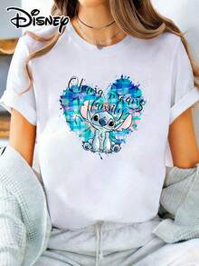 Loose Fit Crew Neck T-Shirt | Disney Lilo & Stitch "Ohana" Theme | Vacation Wear. Made From Soft, Comfortable, And Durable Fabric, This Is An Ideal Choice For Spring And Summer. This Crew Neck T-Shirt Is Suitable For A Variety Of Occasions, Including Everyday Wear, Shopping, Parties, Travel, And Gatherings, And Also Makes A Thoughtful Gift. - White - View 1