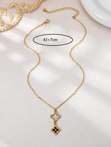 1件装 时尚简约精致钻石镶嵌镂空四叶草造型项链（女士款） - 彩色 - 查看 5